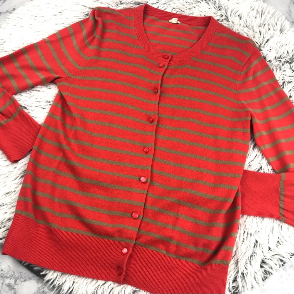 J. Crew Orange Striped Button Up Cardigan EUC
